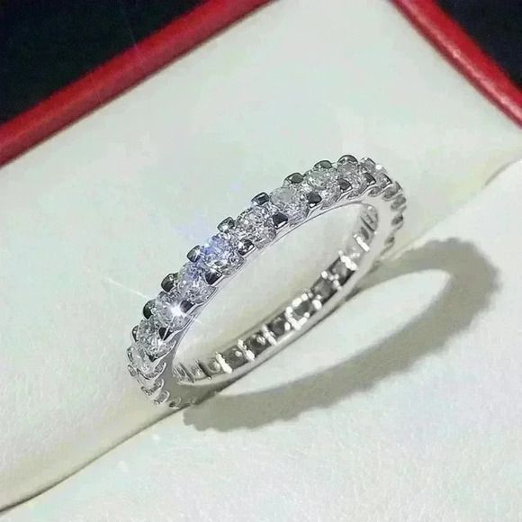 💥925 Silver Plated Bar Setting Round Cut Moissanite CZ Ring, GPMB1559 - Picture 6 of 6
